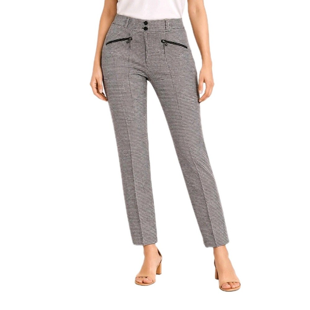 VERONICA BEARD Pants Sz 10 White Black Houndstooth Zip Slim Straight Ankle Caree